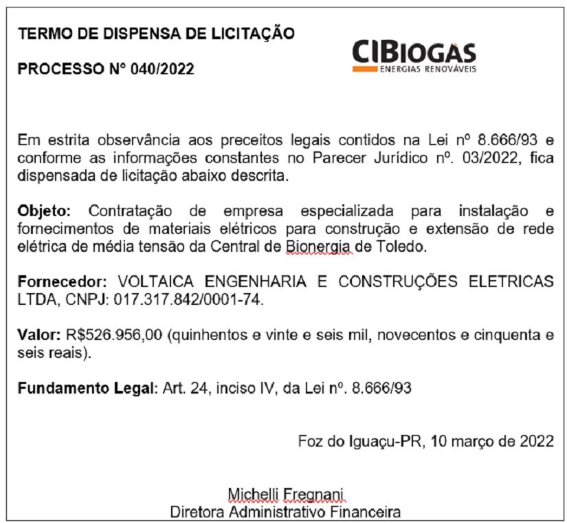 TERMO DE DISPENSA DE LICITAÇÃO