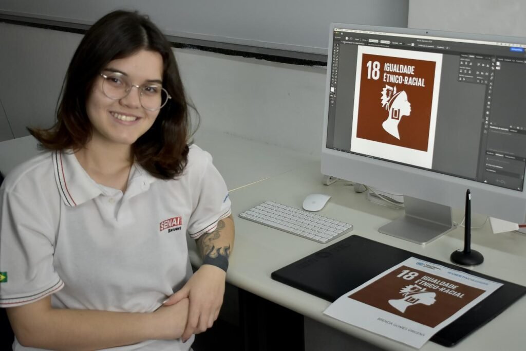 Aos 19 anos: VENCEDORA DO CONCURSO DO ODS 18 SE INSPIROU EM AMIGA PARA CRIAR LOGOMARCA